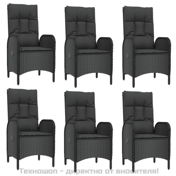 Градински трапезен комплект възглавници 9 части черен полиратан