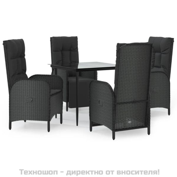 Градински трапезен комплект възглавници 5 части черен полиратан