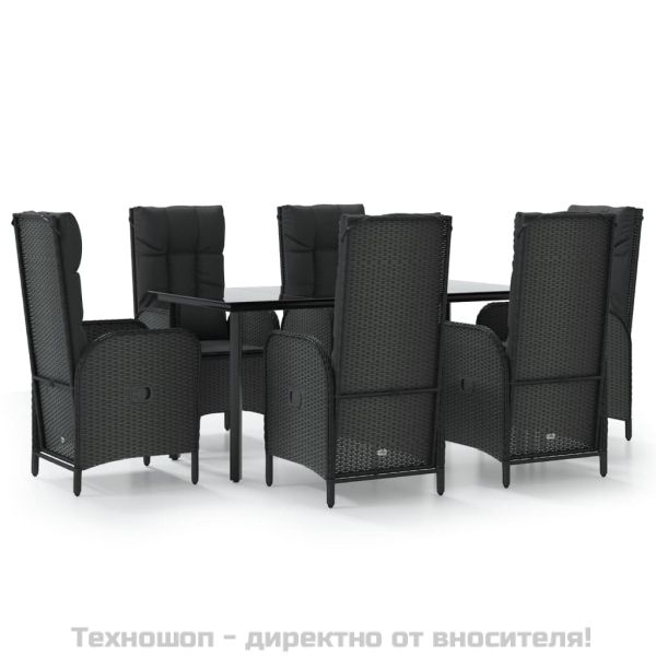 Градински трапезен комплект 7 части възглавници черен полиратан