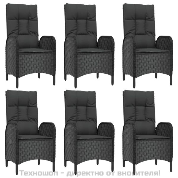 Градински трапезен комплект 7 части възглавници черен полиратан