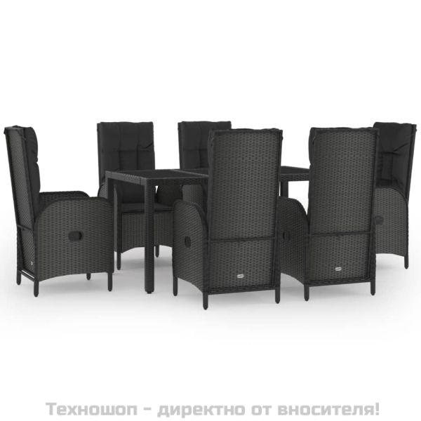 Градински трапезен комплект 7 части с възглавници сив полиратан