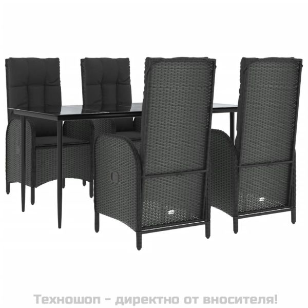 Градински трапезен комплект възглавници 5 части черен полиратан