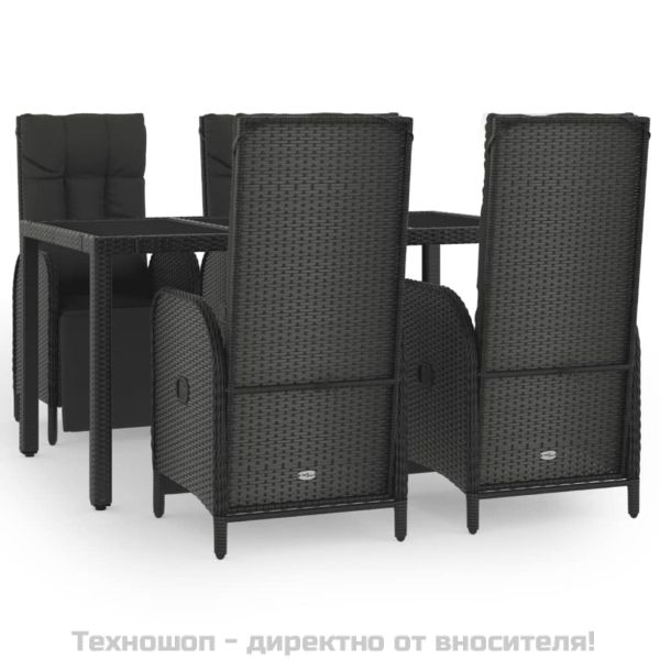 Градински трапезен комплект възглавници 5 части черен полиратан