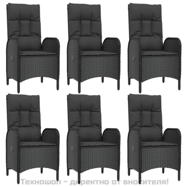 Градински трапезен комплект възглавници 9 части черен полиратан