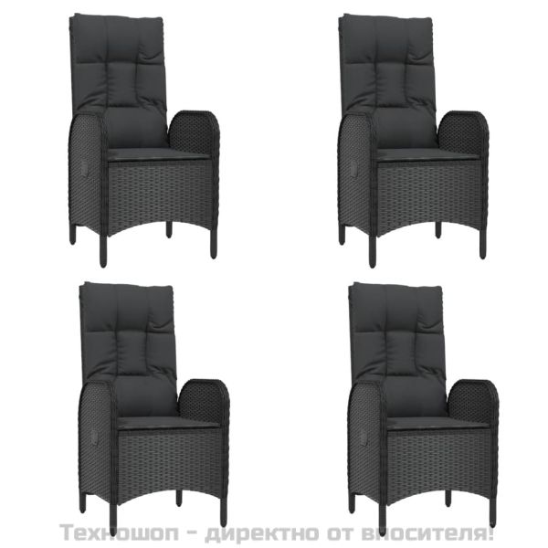 Градински трапезен комплект 7 части възглавници черен полиратан