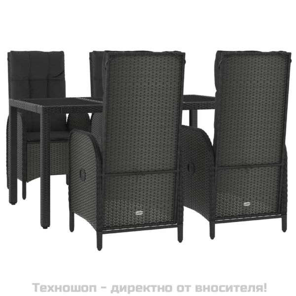 Градински трапезен комплект възглавници 5 части черен полиратан