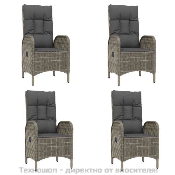 Градински трапезен комплект 5 части с възглавници сив полиратан