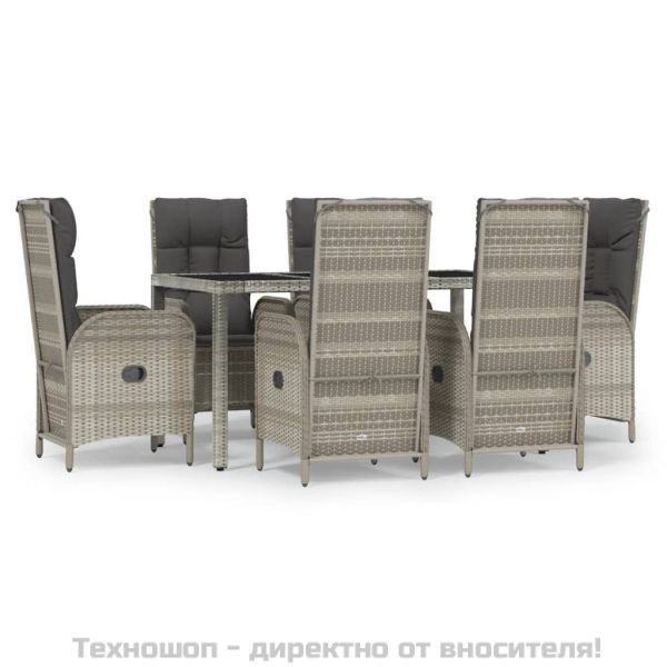 Градински трапезен комплект 7 части с възглавници сив полиратан