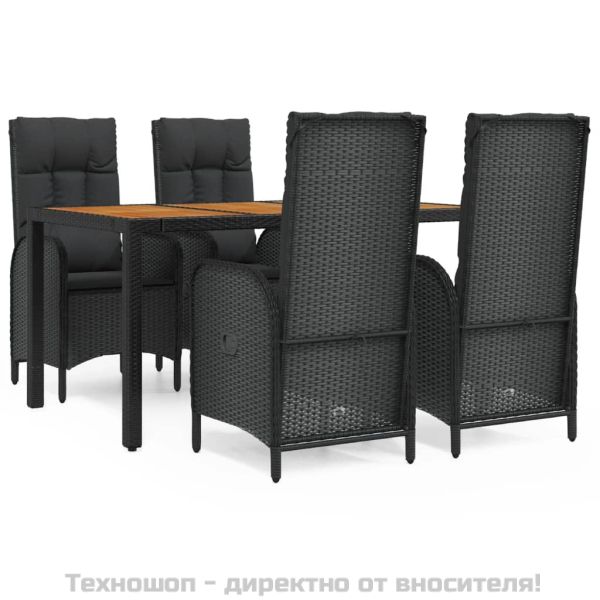 Градински трапезен комплект възглавници 5 части черен полиратан