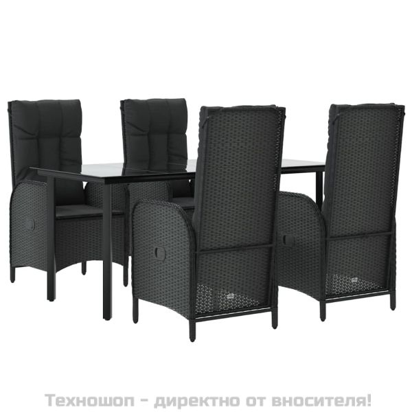 Градински трапезен комплект възглавници 5 части черен полиратан