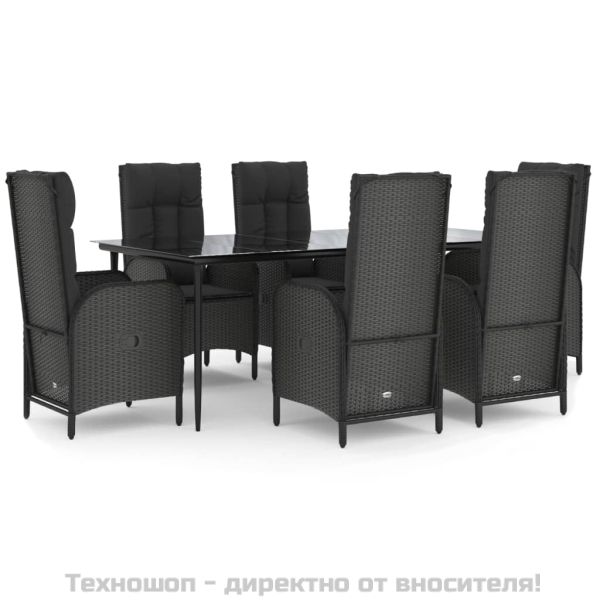 Градински трапезен комплект 7 части възглавници черен полиратан