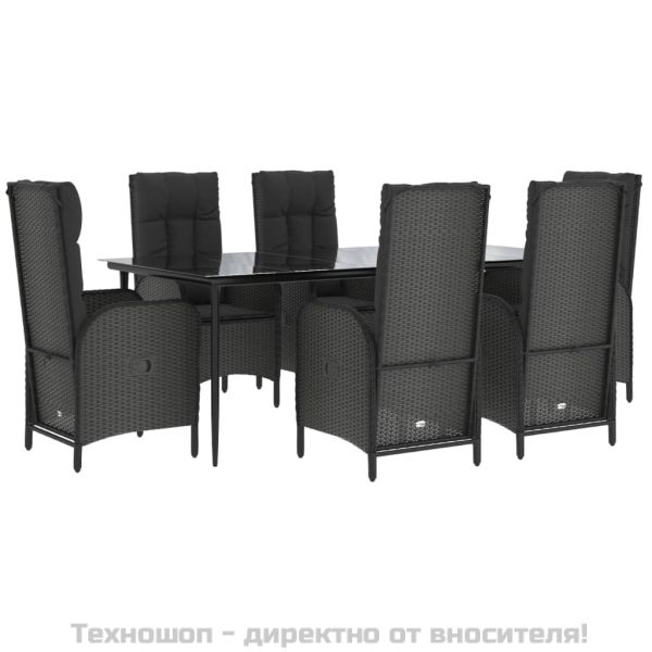 Градински трапезен комплект 7 части възглавници черен полиратан