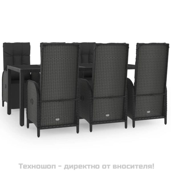 Градински трапезен комплект 7 части възглавници черен полиратан