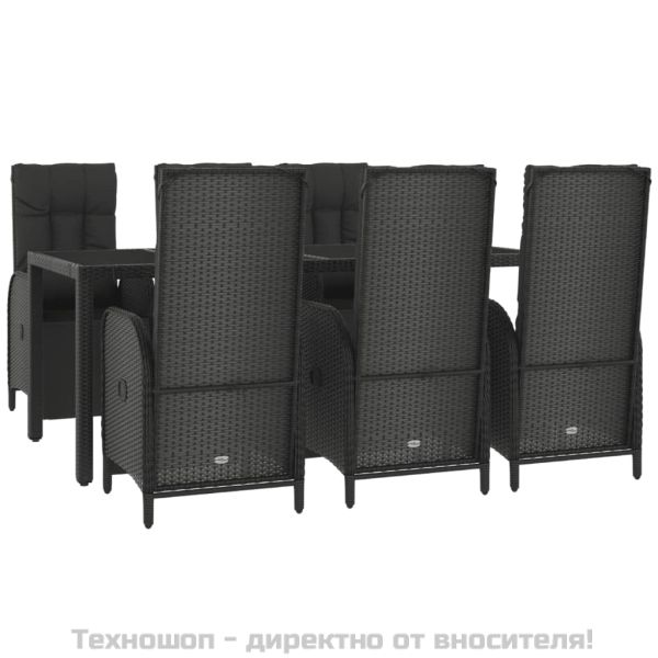 Градински трапезен комплект 7 части възглавници черен полиратан