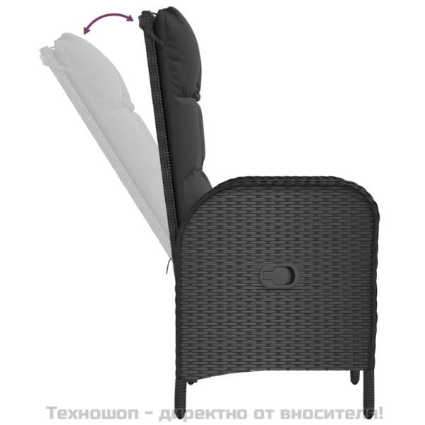 Градински трапезен комплект възглавници 9 части черен полиратан