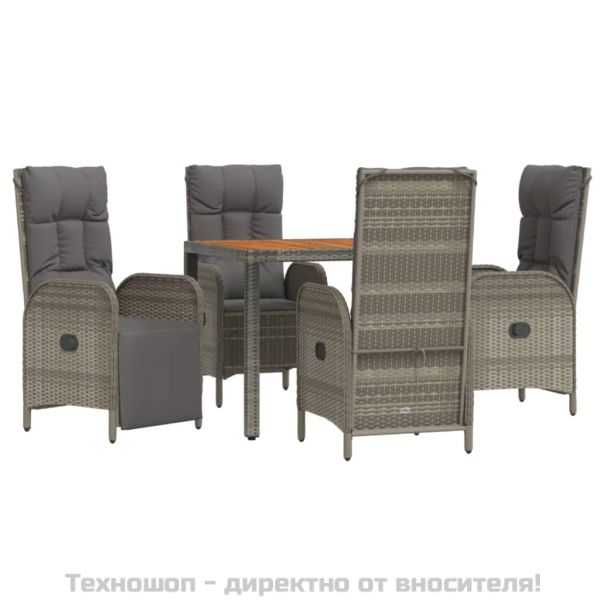 Градински трапезен комплект 5 части с възглавници сив полиратан