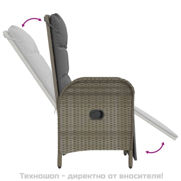 Градински трапезен комплект 5 части с възглавници сив полиратан