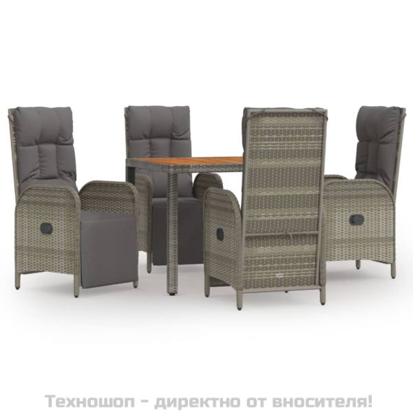 Градински трапезен комплект 5 части с възглавници сив полиратан