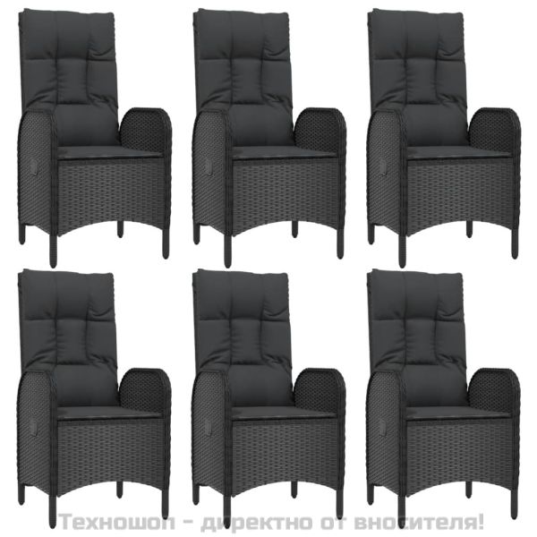 Градински трапезен комплект 7 части възглавници черен полиратан