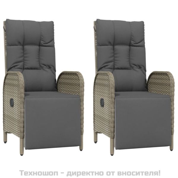 Градински трапезен комплект 7 части с възглавници сив полиратан