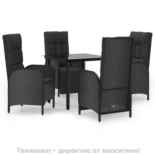 Градински трапезен комплект възглавници 5 части черен полиратан