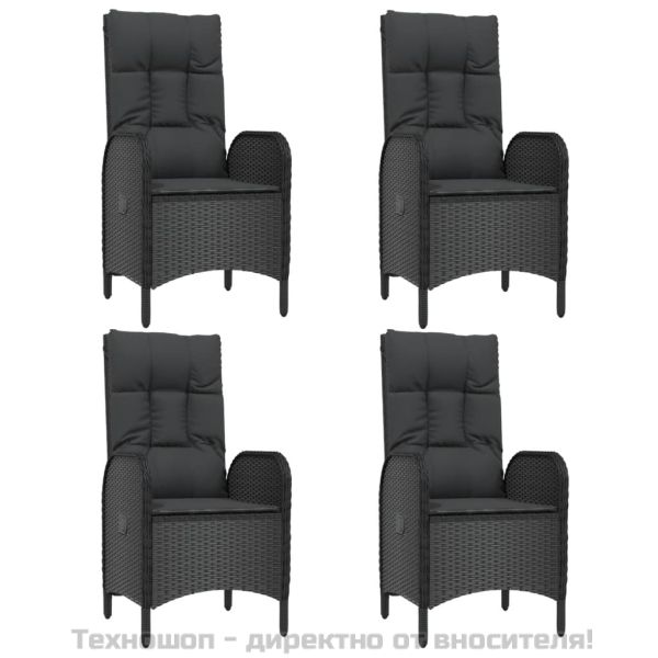 Градински трапезен комплект 7 части възглавници черен полиратан