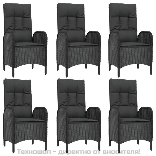 Градински трапезен комплект възглавници 9 части черен полиратан