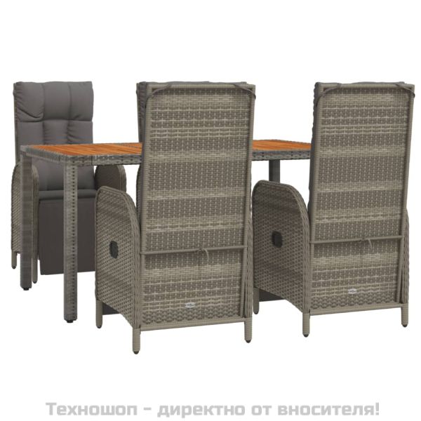 Градински трапезен комплект 5 части с възглавници сив полиратан