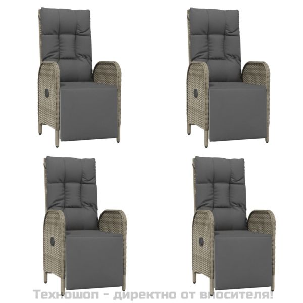 Градински трапезен комплект 5 части с възглавници сив полиратан