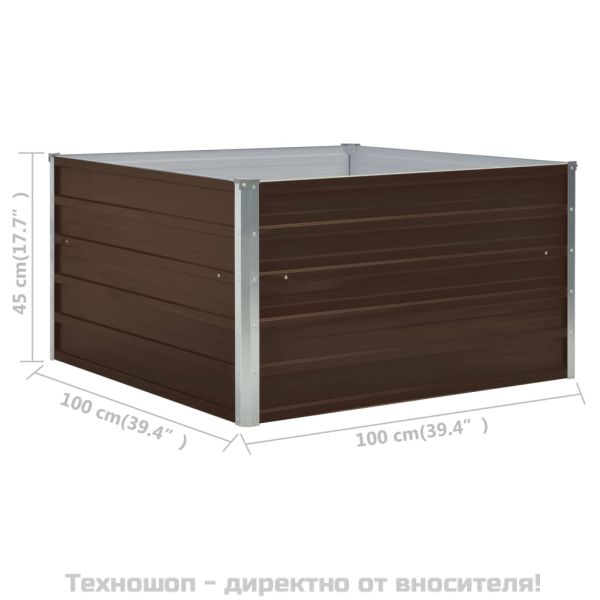 Повдигната леха, 100x100x45 см, поцинкована стомана, кафява