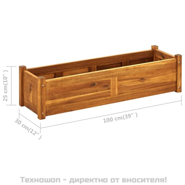 Градинска повдигната леха, акациево дърво, 100x30x25 см