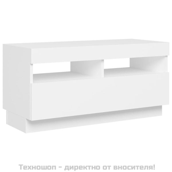 ТВ шкаф с LED осветление, бял, 80x35x40 см