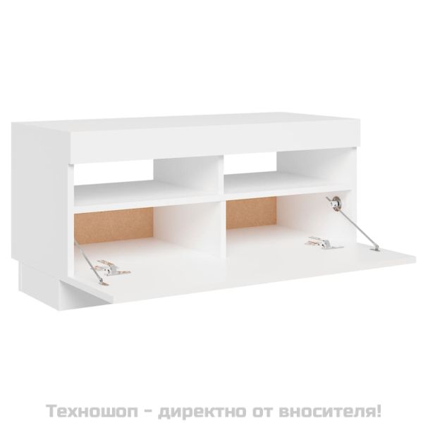 ТВ шкаф с LED осветление, бял, 80x35x40 см