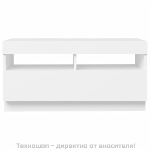 ТВ шкаф с LED осветление, бял, 80x35x40 см