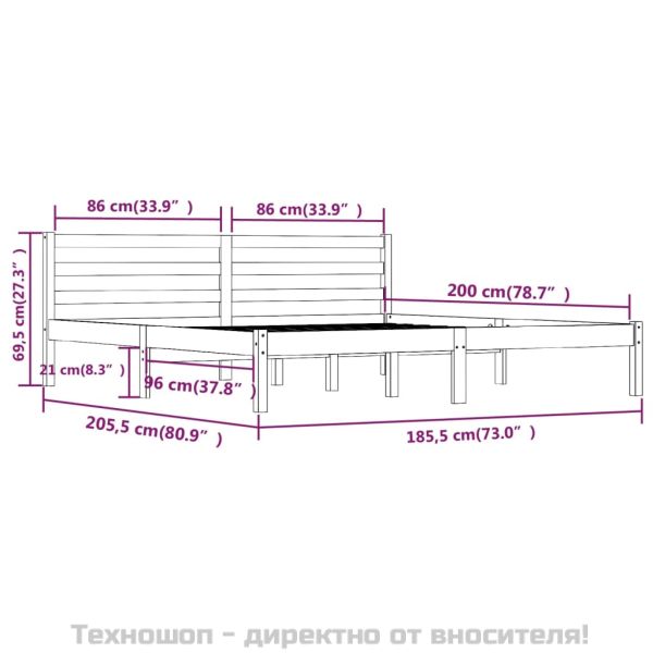 Рамка за легло, бор масив, 180x200 см, бяла, Super King