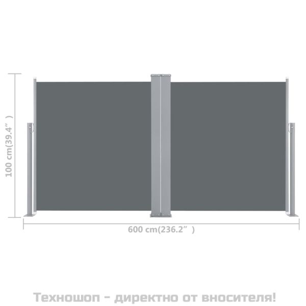 Прибираща се странична тента, антрацит, 100x600 см
