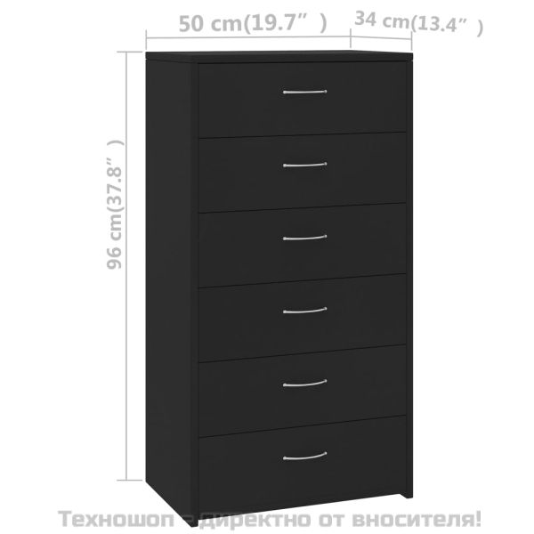Бюфет с 6 чекмеджета, черен, 50x34x96 см, ПДЧ