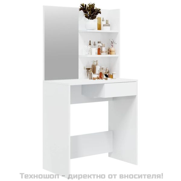 Тоалетка с огледало, бял гланц, 74,5x40x141 см