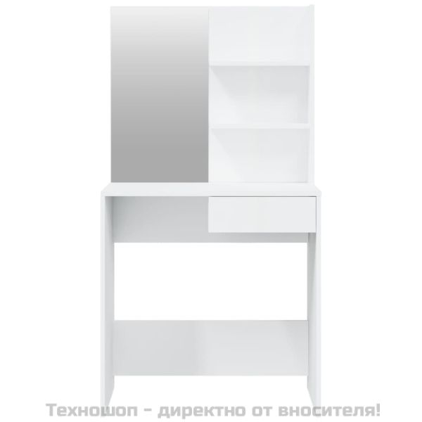 Тоалетка с огледало, бял гланц, 74,5x40x141 см