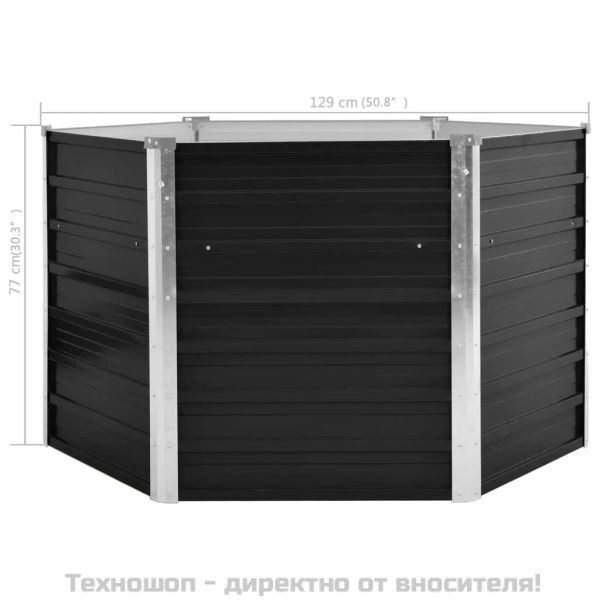 Повдигната леха антрацит 129x129x77 см поцинкована стомана