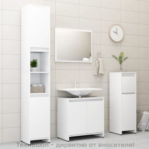 Шкаф за баня, бял, 30x30x95 см, инженерно дърво