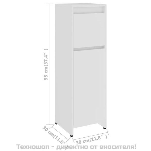 Шкаф за баня, бял, 30x30x95 см, инженерно дърво