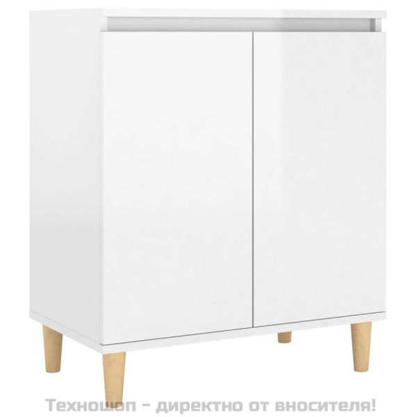 Бюфет с крака дърво масив бял гланц 60x35x70 см инженерно дърво