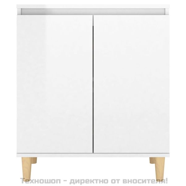 Бюфет с крака дърво масив бял гланц 60x35x70 см инженерно дърво