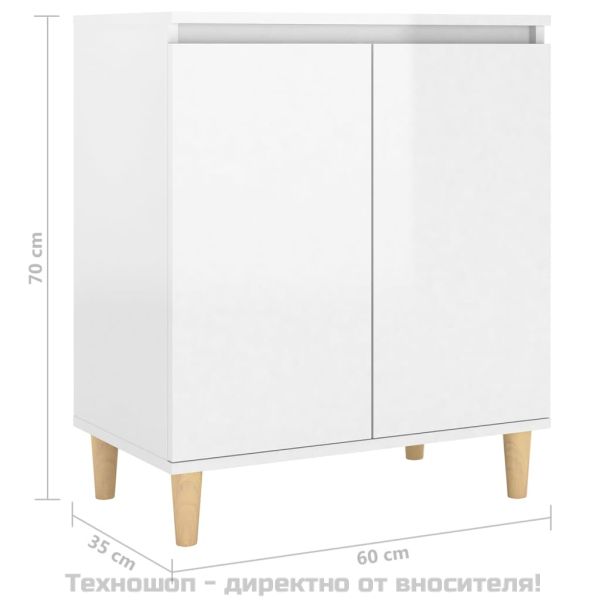Бюфет с крака дърво масив бял гланц 60x35x70 см инженерно дърво