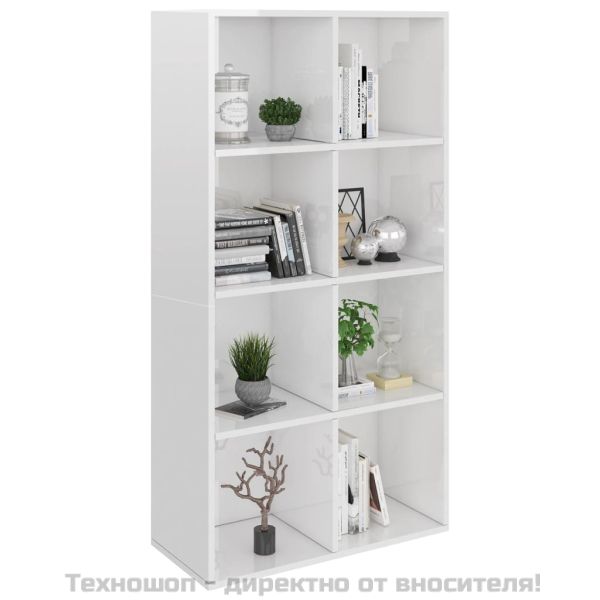 Библиотека/бюфет, бял гланц, 66x30x130 см, инженерно дърво