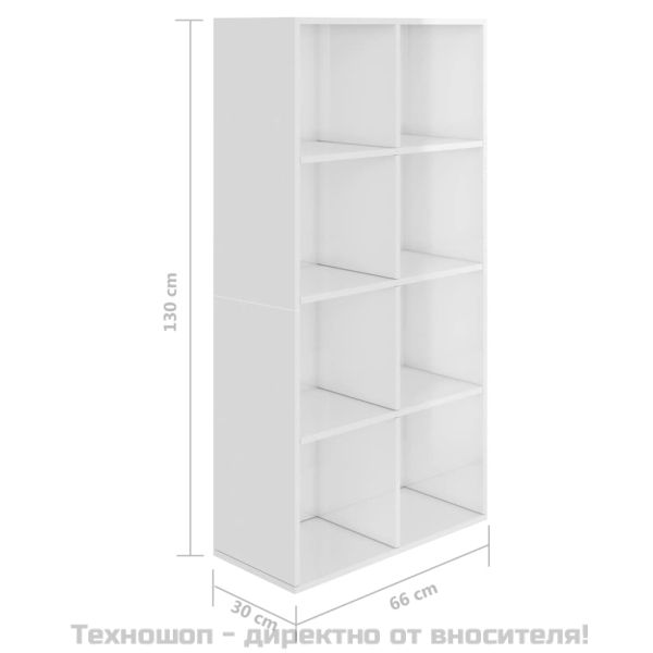 Библиотека/бюфет, бял гланц, 66x30x130 см, инженерно дърво