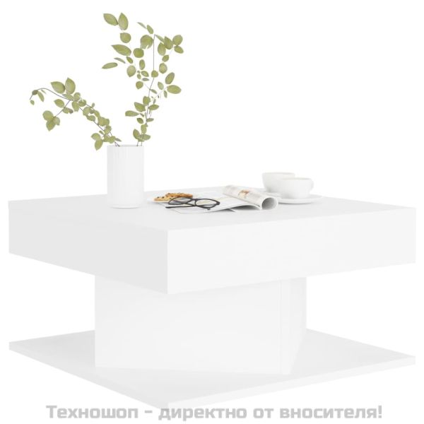 Маса за кафе, бяла, 57x57x30 см, инженерно дърво