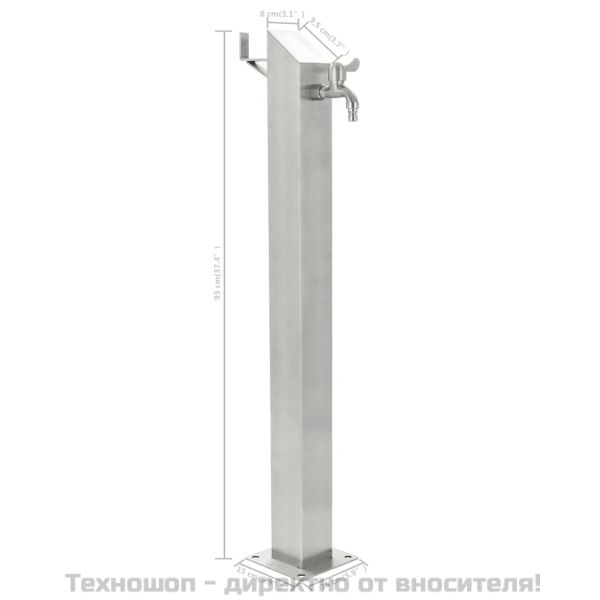 Градинска чешма, неръждаема стомана, квадратна колона, 95 см
