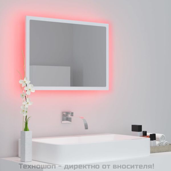 LED огледало за баня, бяло, 60x8,5x37 см, акрил
